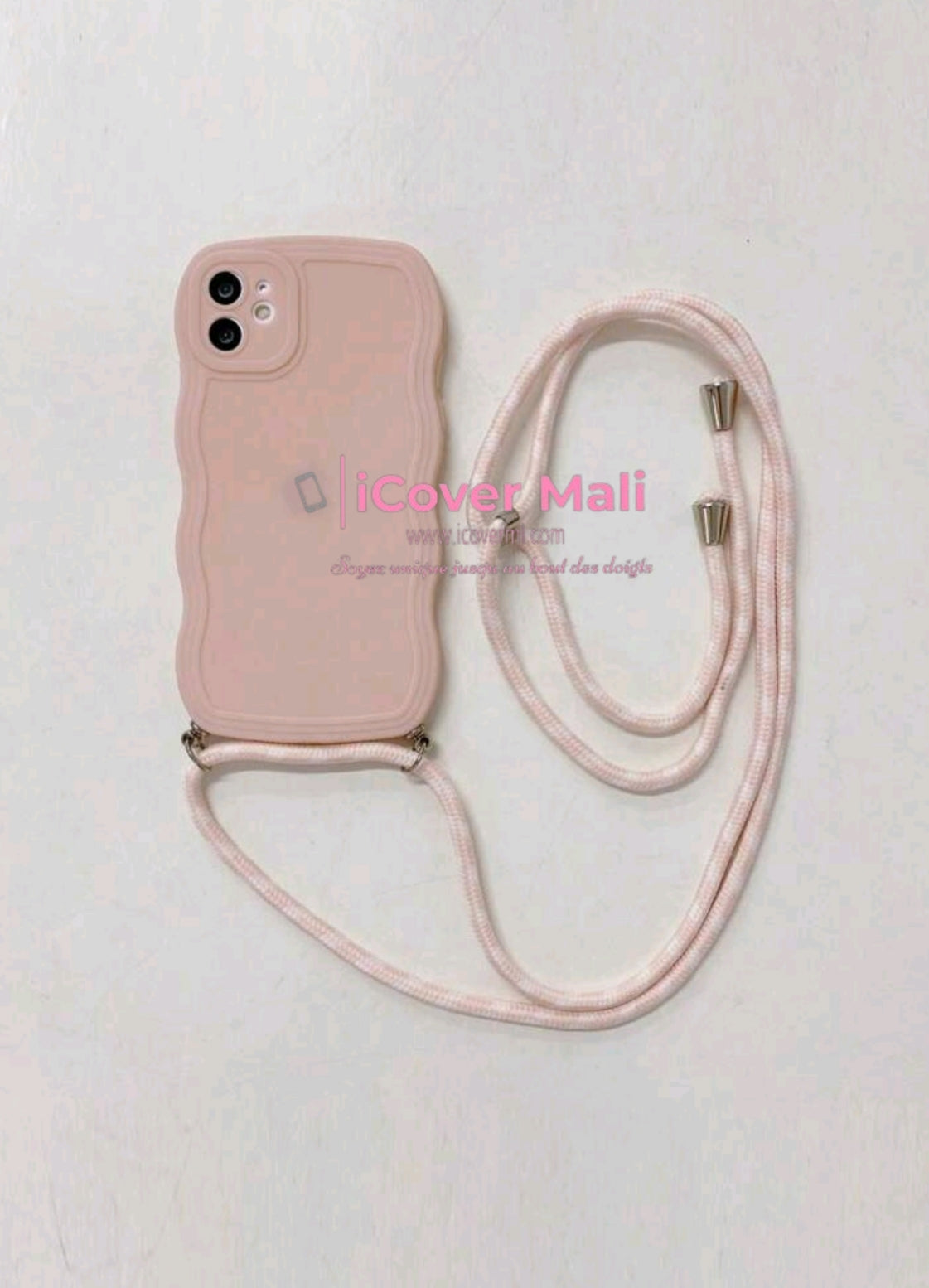 Coque unicolore rose avec lanière