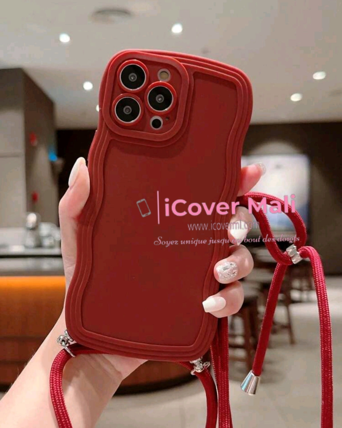 Coque style vague rouge avec lanière