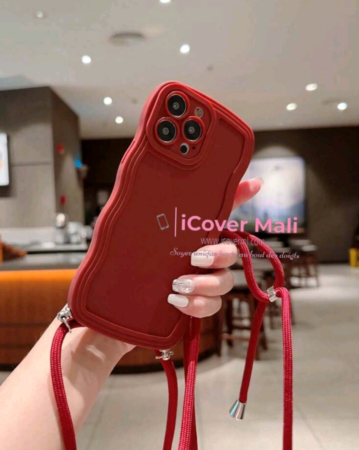 Coque style vague rouge avec lanière