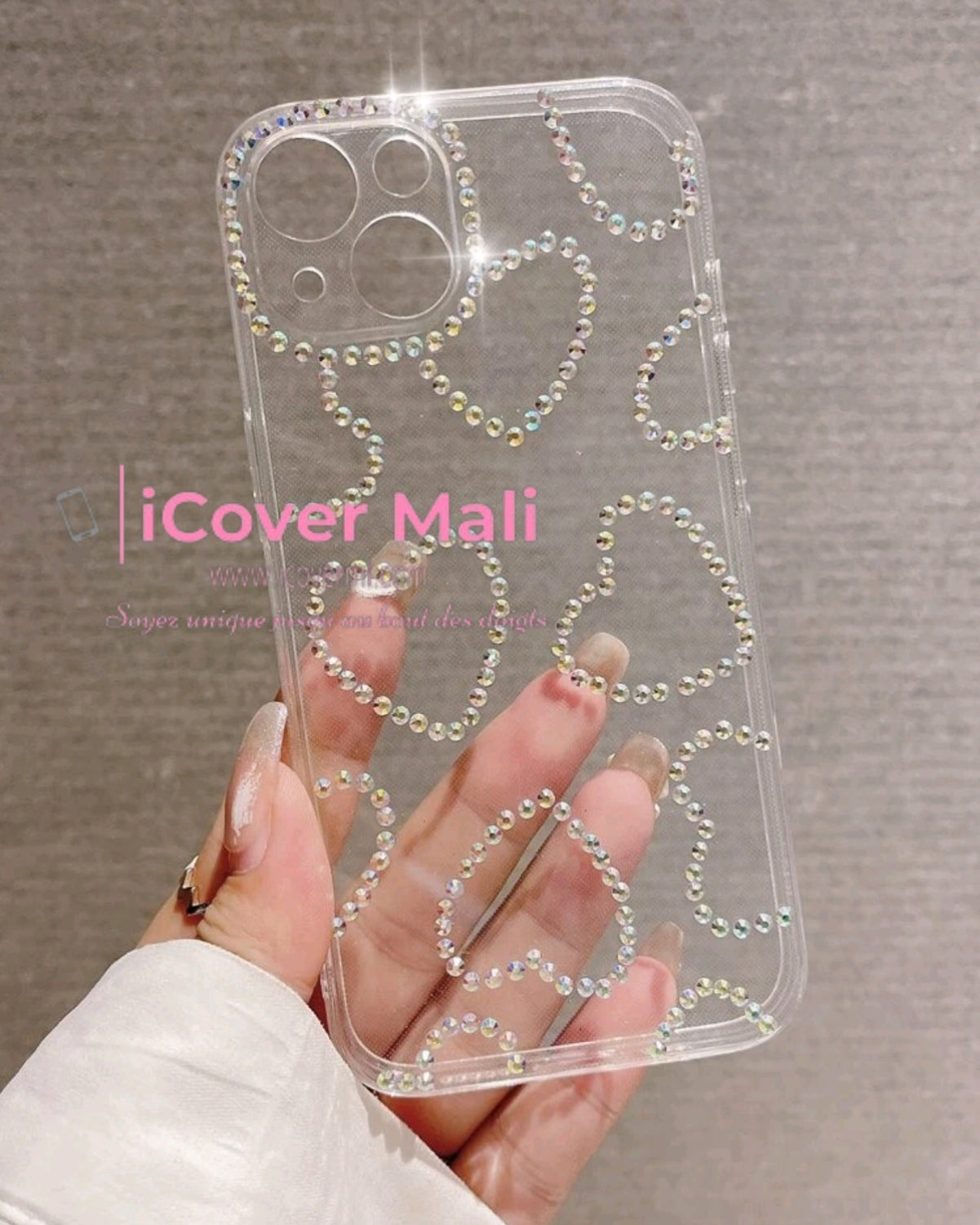 Coque transparente à strass avec lanière