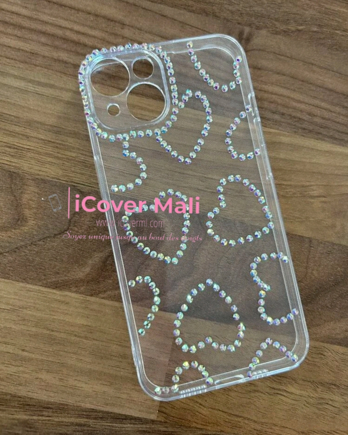 Coque transparente à strass avec lanière